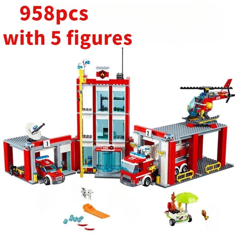 Lego Set City - Estación de bomberos de ciudad, helicóptero,