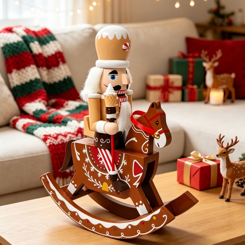Nutcracker Figurine - cascanueces madera sobre caballo balancín inspirado