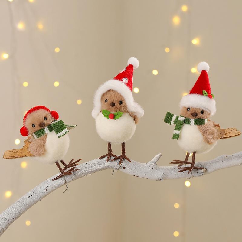 Santa Hat Plush - Adornos navideños de pájaros de peluche
